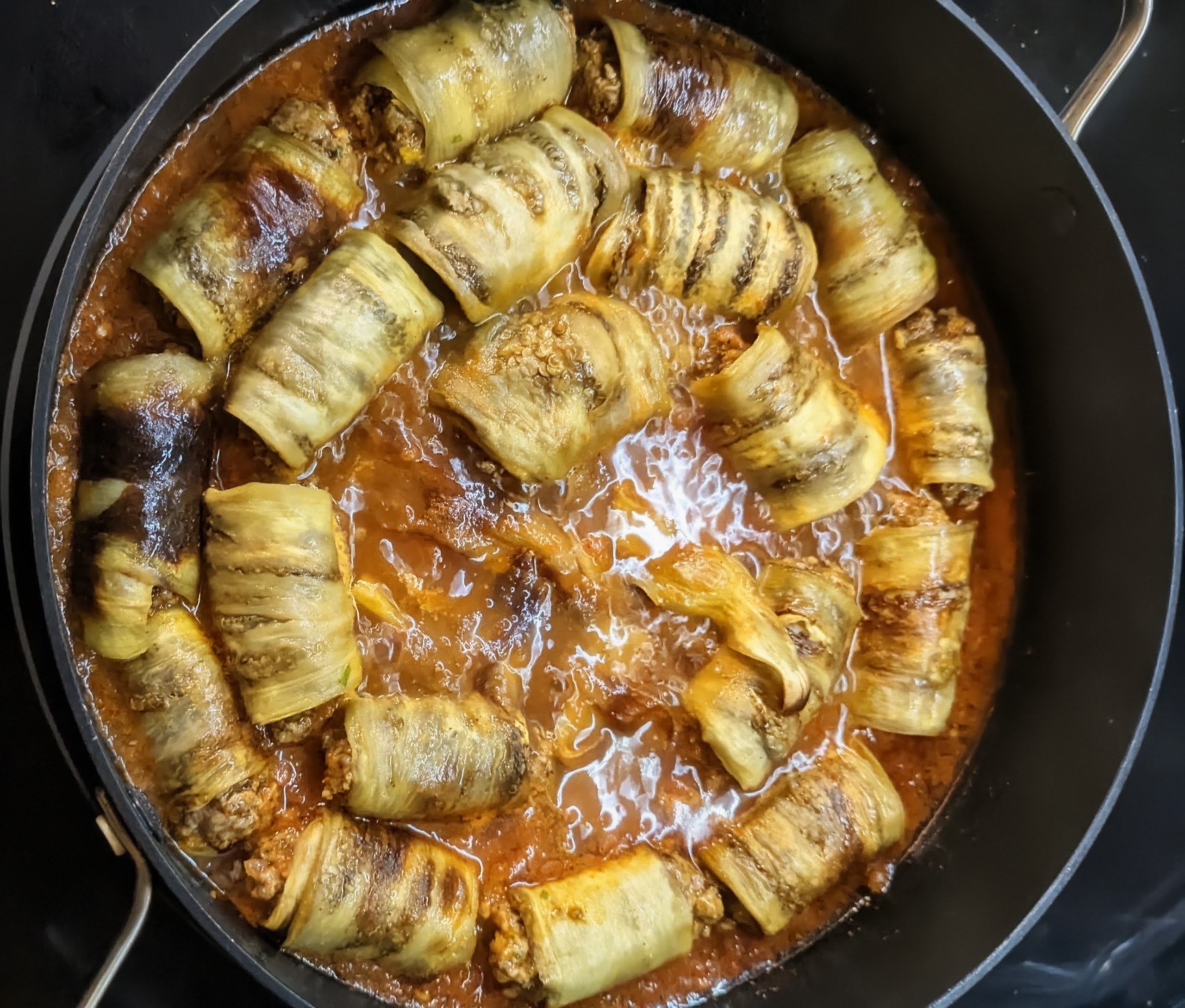 Eggplant rolls with beef ground meet 